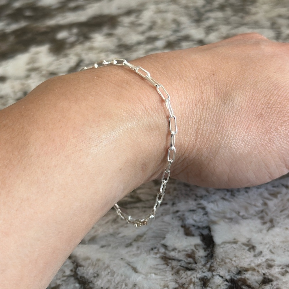 925 Sterling Silver paper clip chain Bracelet - Picture 8 of 8